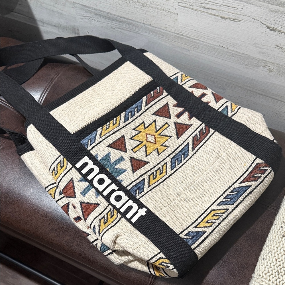 Beige and Black Patterned Isabel Marant Tote Bag
